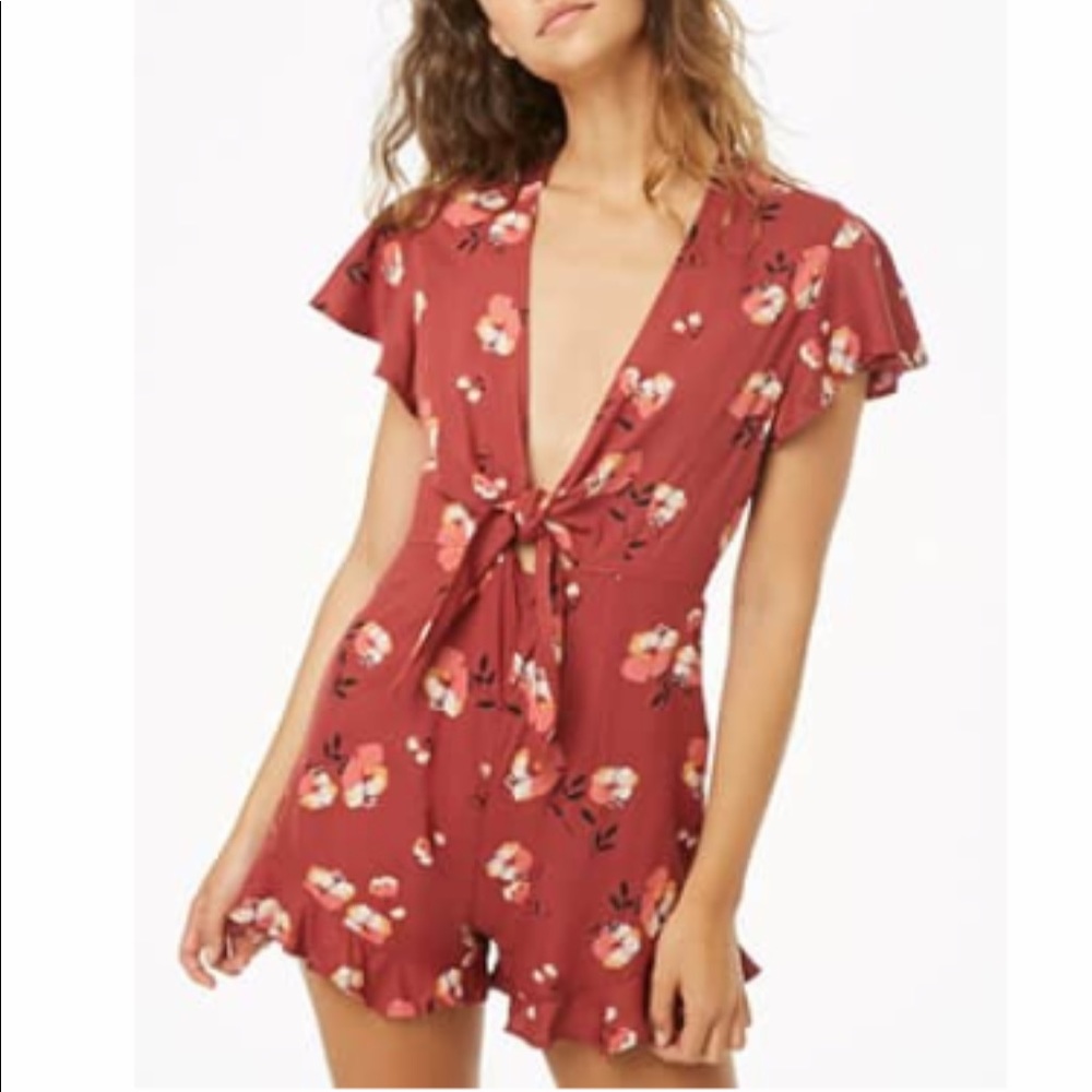 Tie Front Floral Print Romper